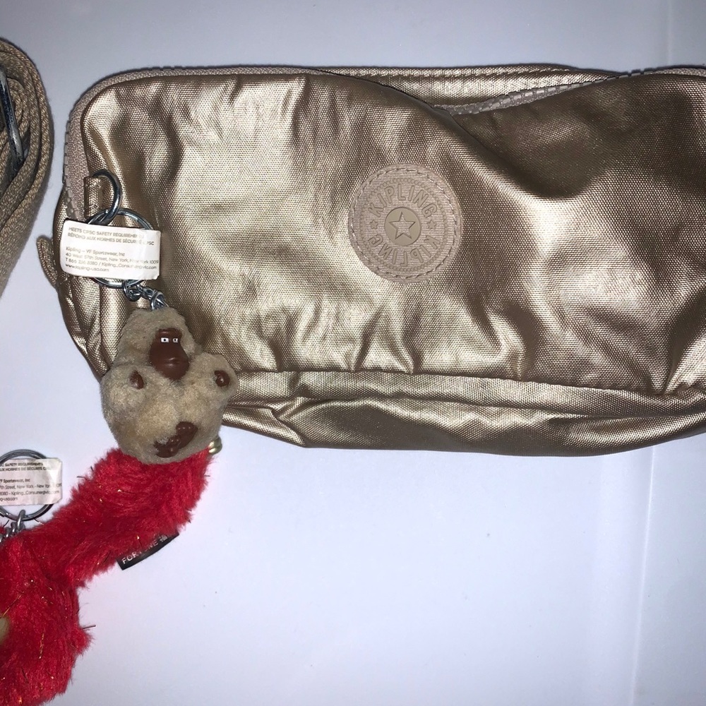 Kipling Cyrene Sparkly Gold Bag purse BUNDLE - Picture 5 of 6
